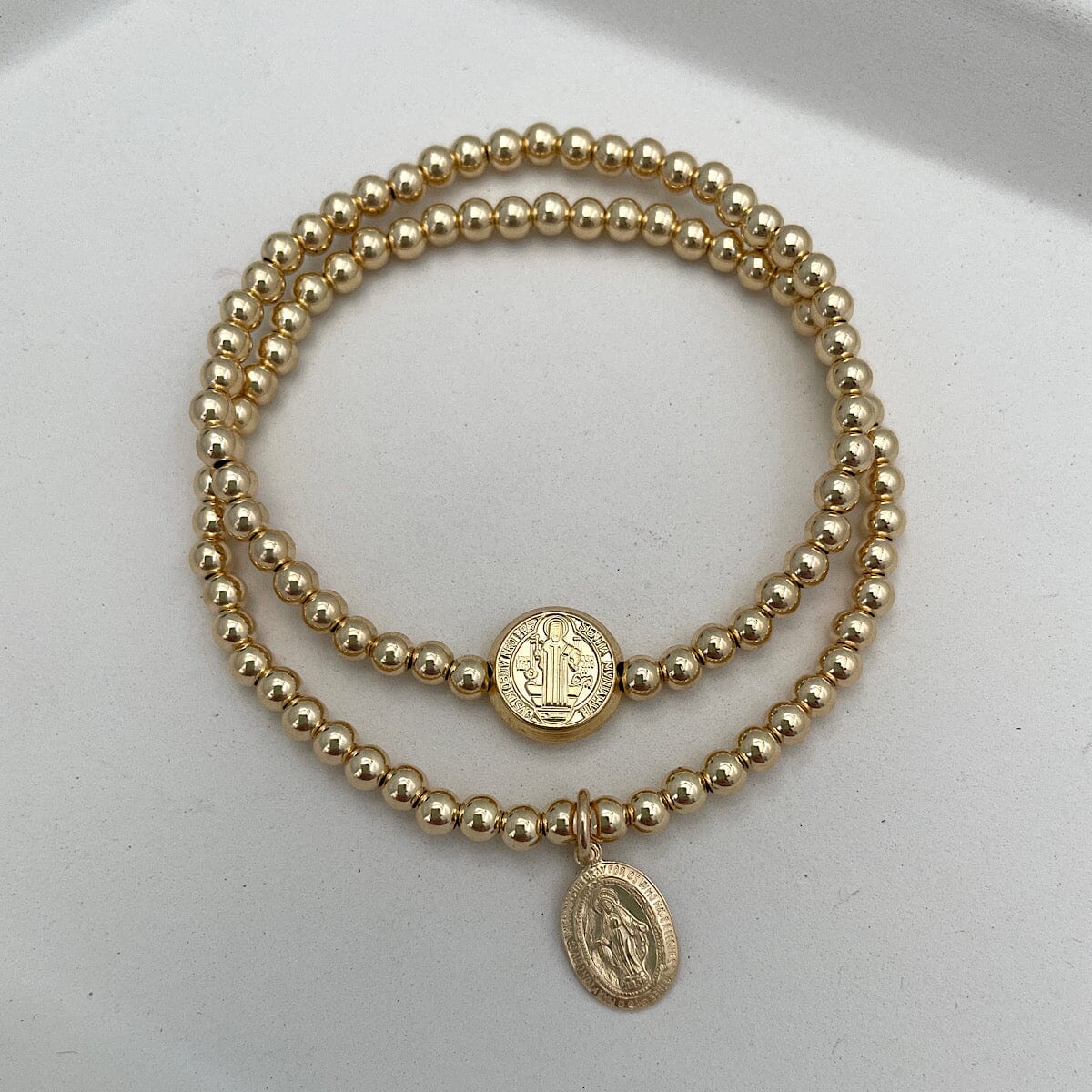 Miraculous Medal Bead Bracelet Gold Fill