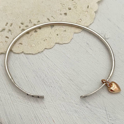 Open Thin Cuff with Puffy Heart Charm