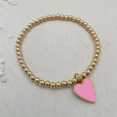 Pretty In Pink Enamel Heart Bead Bracelet Gold Fill