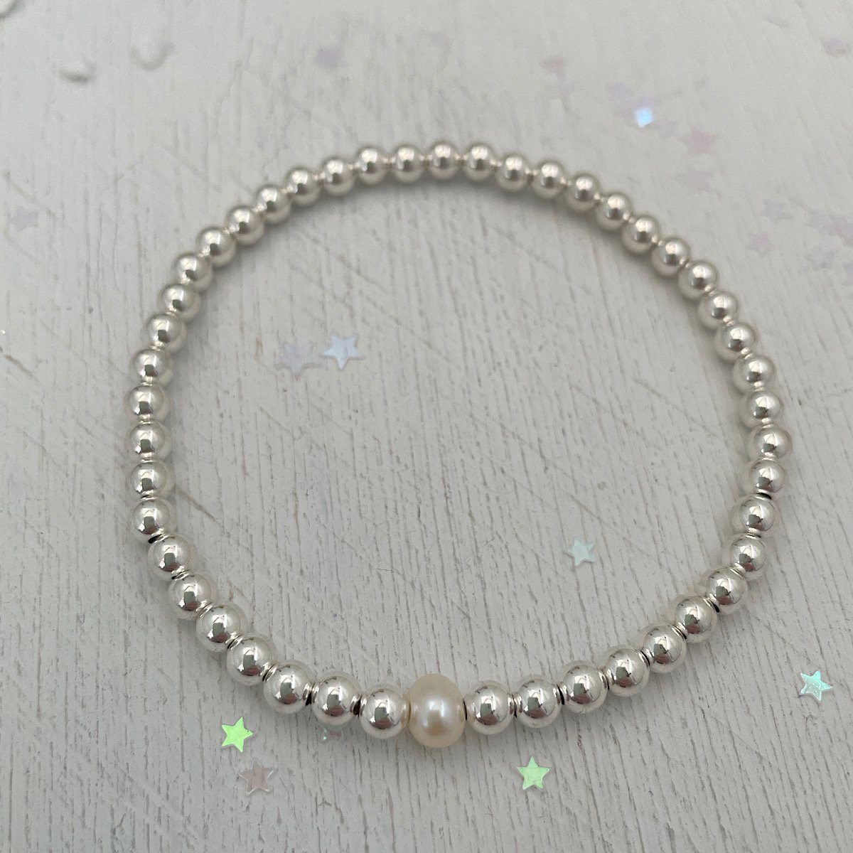 Single Pearl Classic Bead Bracelet Sterling Silver