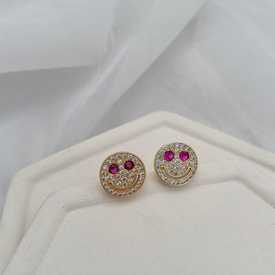 Smiley Face Pave Stud Earrings