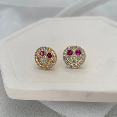 Smiley Face Pave Stud Earrings